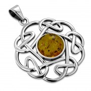 Baltic Amber Round Celtic Knot Silver Pendant - p640